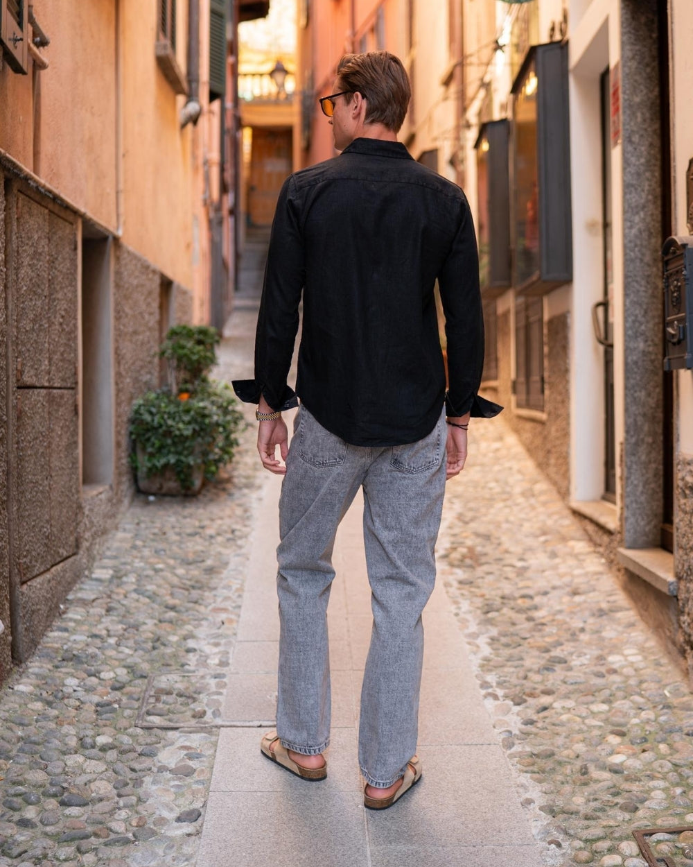 Long -sleeved flax shirt black
